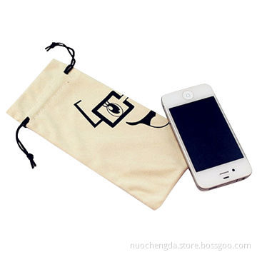 Microfiber phone pouches with double drawstrings